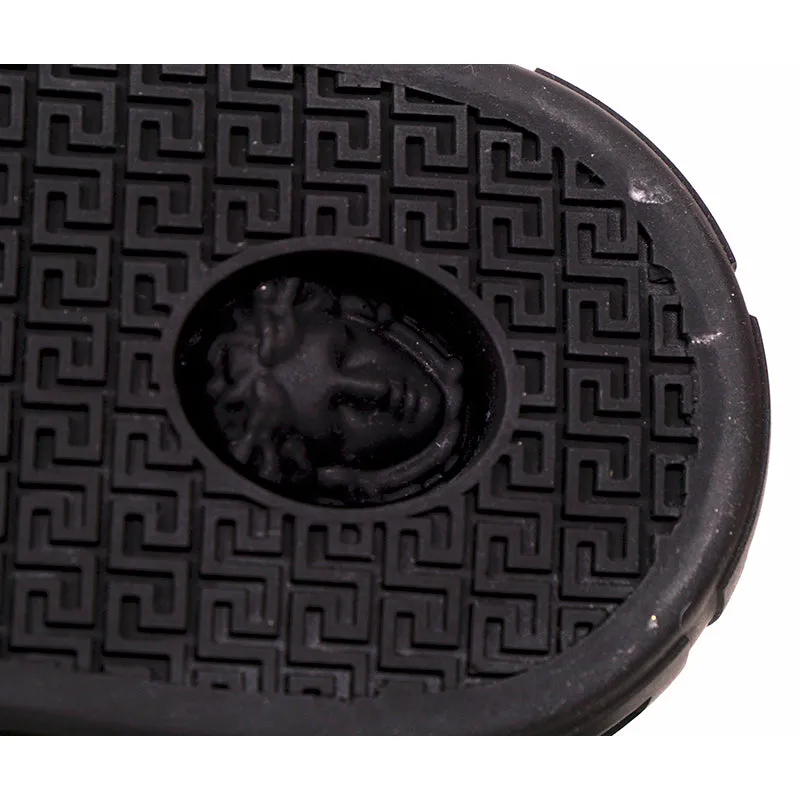 47.5 US 14.5 NEW $850 VERSACE Men Black Leather SMILEY MEDUSA LOGO High-top SNEAKERS