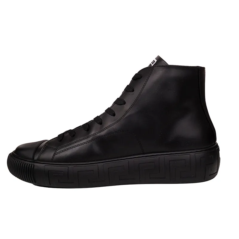 47.5 US 14.5 NEW $850 VERSACE Men Black Leather SMILEY MEDUSA LOGO High-top SNEAKERS