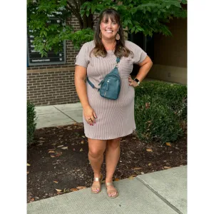 Aurora Plus Ribbed Round Neck Dress - Acorn - FINAL SALE