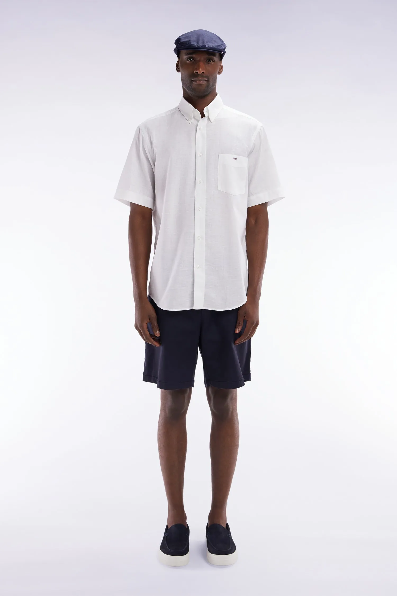 Bermuda à taille élastiquée en lyocell et coton stretch marine