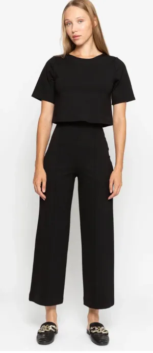 Black Cropped Knit Straight Leg Pant