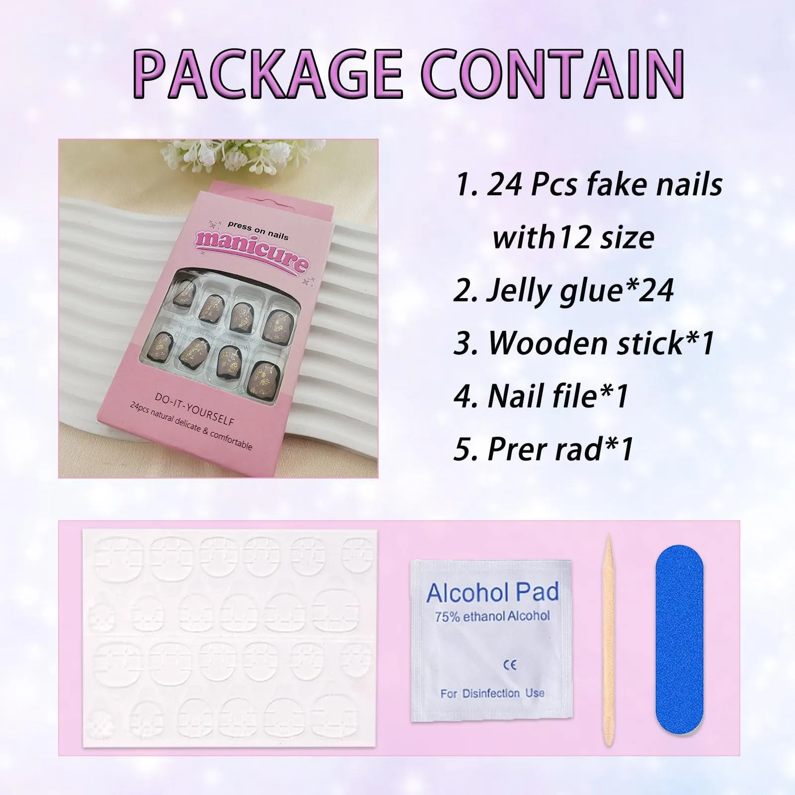 Black French Tip Press on Nails Short Fake Nails Glitter Sequins Square Acrylic Nails Press ons Nude Full Cover Stick Glue on Nails for Women Manicure 24 Pcs