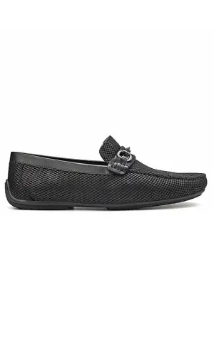Black Laser Print Leather Moccasins