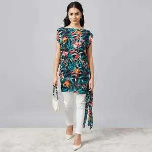 Black Tropical Print Top