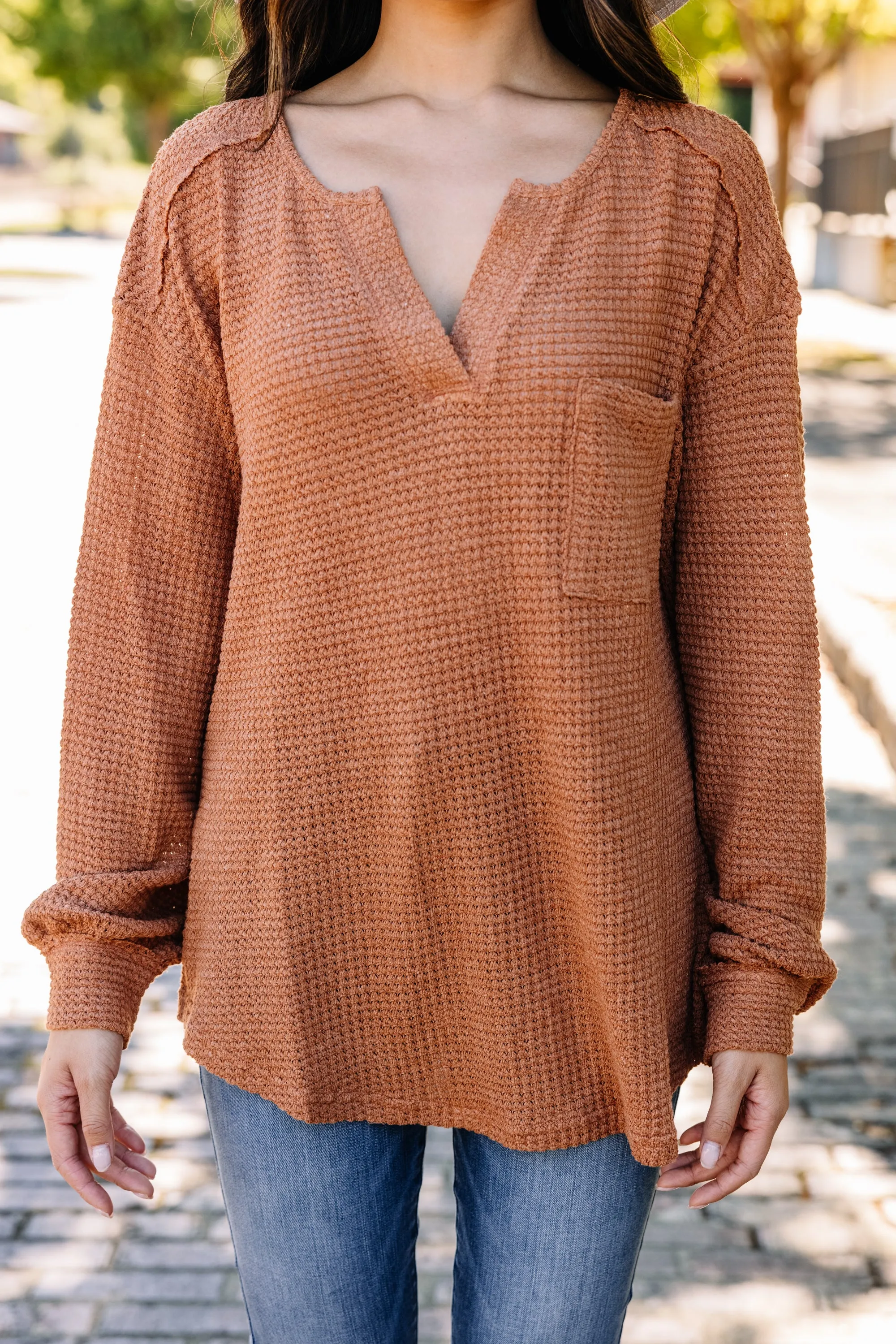 Check On You Rust Orange Waffle Knit Top