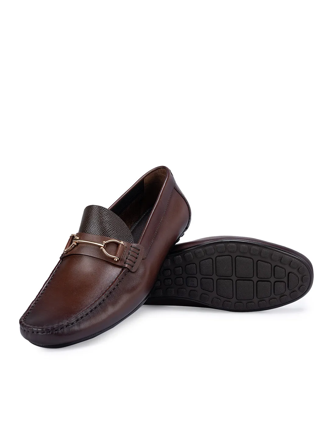 Coffee Leather Moccasins With Buckle
