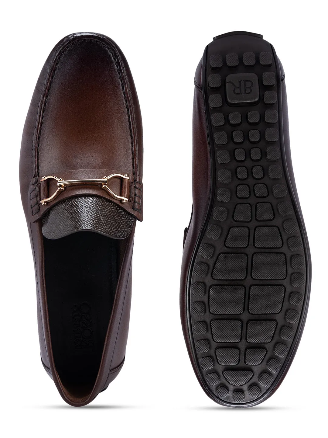 Coffee Leather Moccasins With Buckle