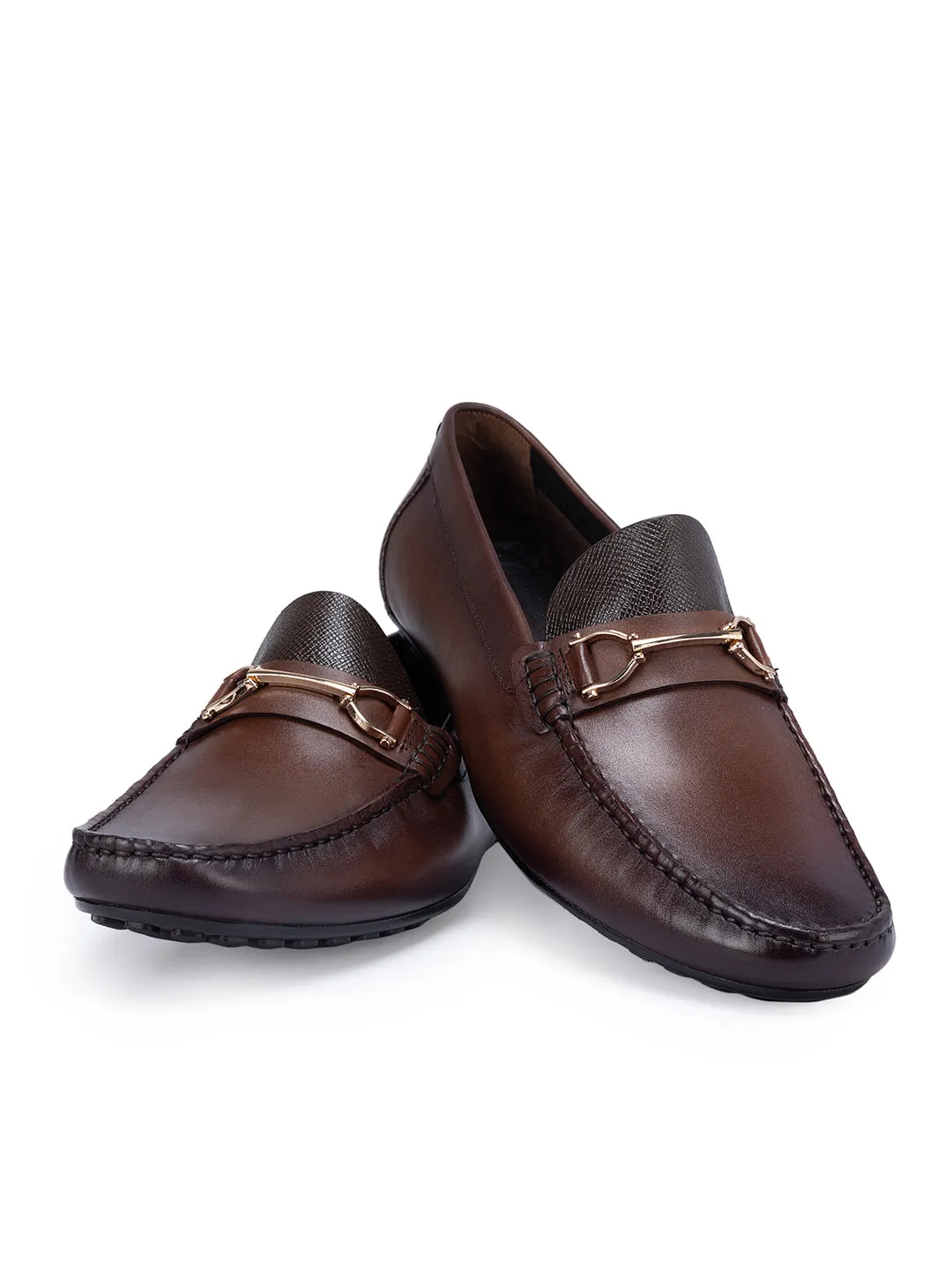 Coffee Leather Moccasins With Buckle