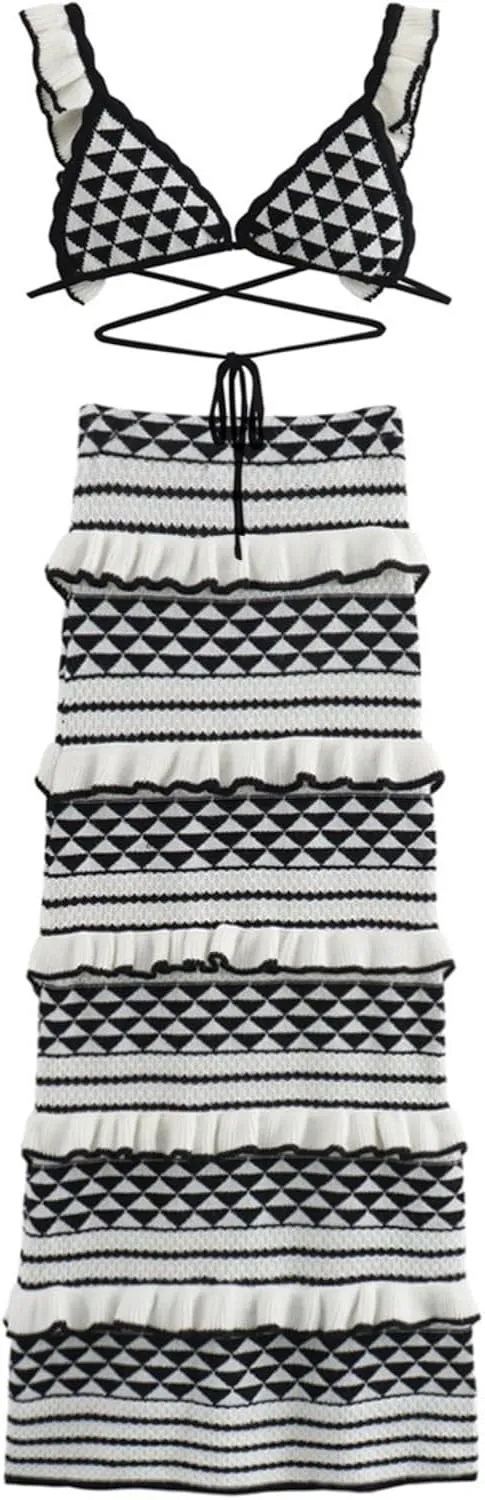 Crochet Dresses for Women - Crochet Knit 2 Piece Skirt Set Bodycon Dress Maxi Dress Swimsuit Cover Up Beach Sets