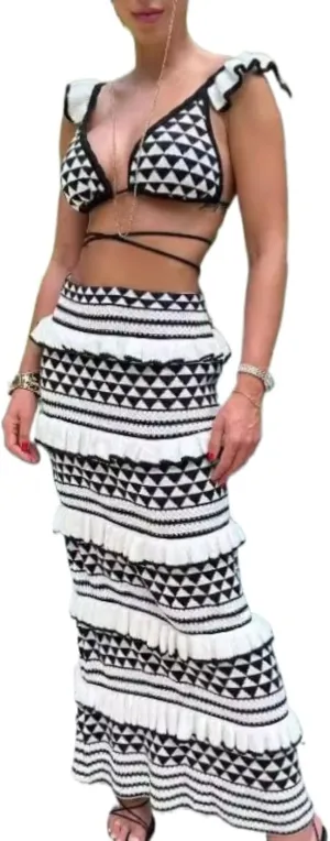 Crochet Dresses for Women - Crochet Knit 2 Piece Skirt Set Bodycon Dress Maxi Dress Swimsuit Cover Up Beach Sets