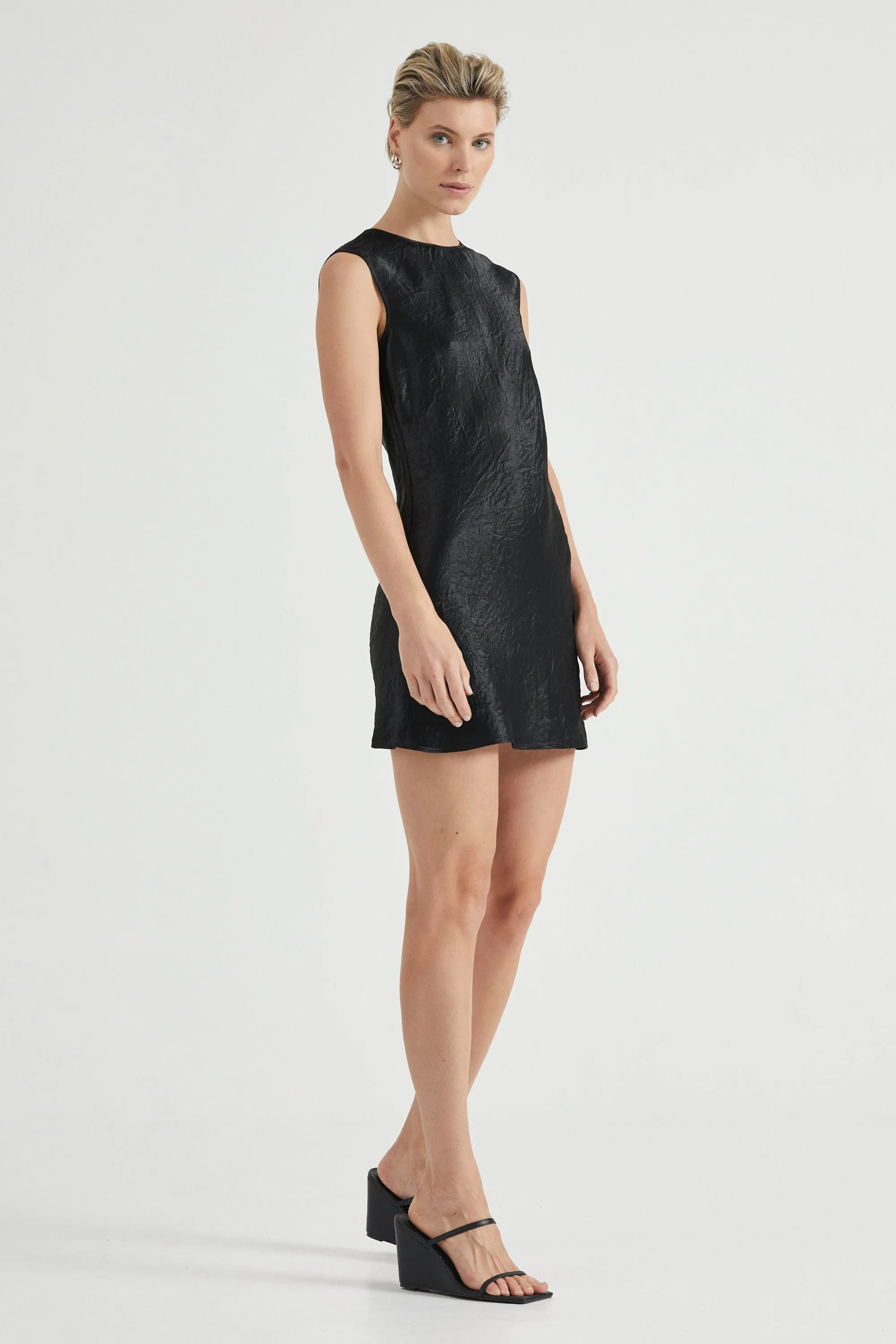 CRUSH BIAS MINI TANK DRESS | BLACK
