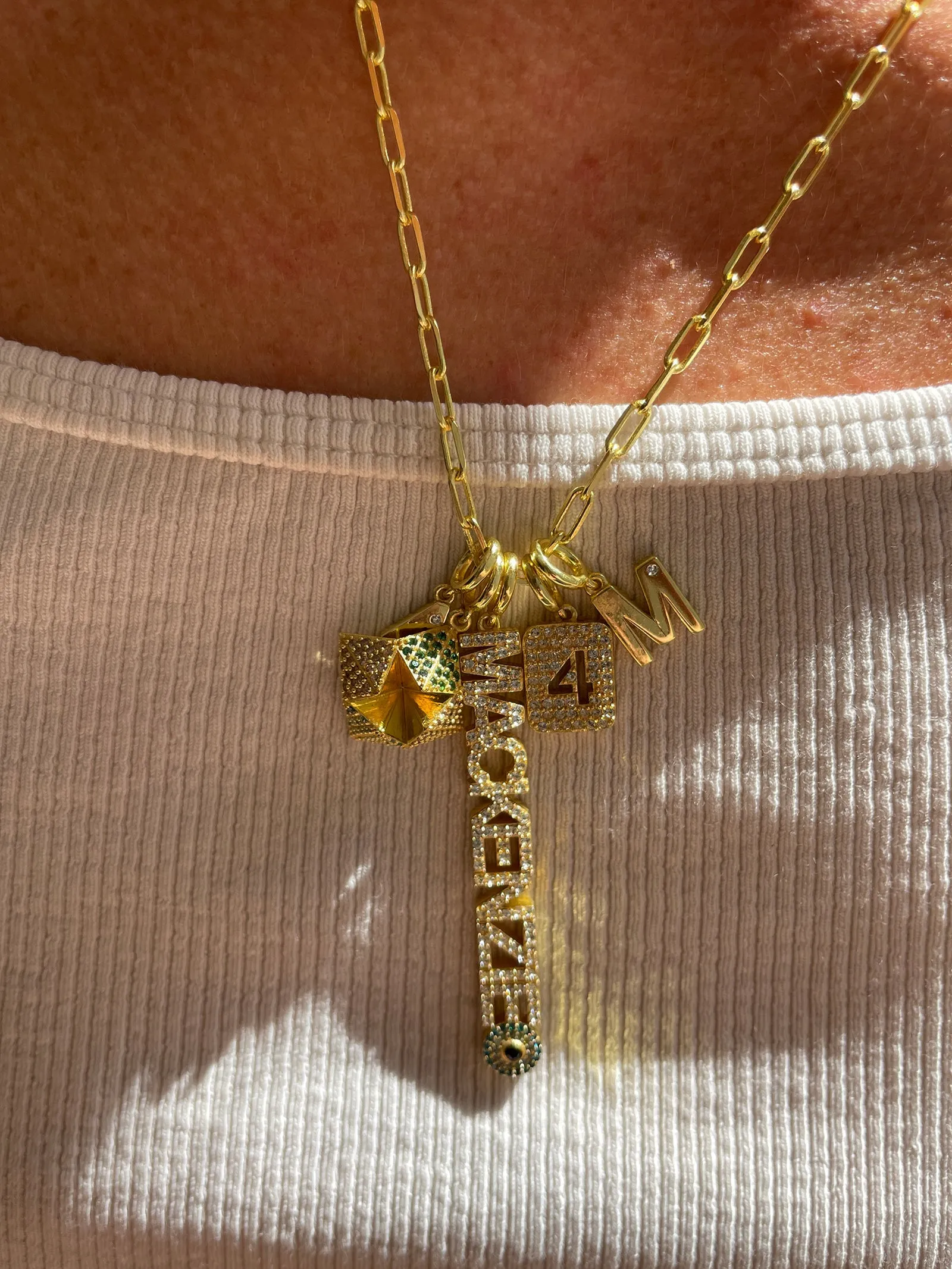 Custom Motif Block Nameplate Charm - Pavé