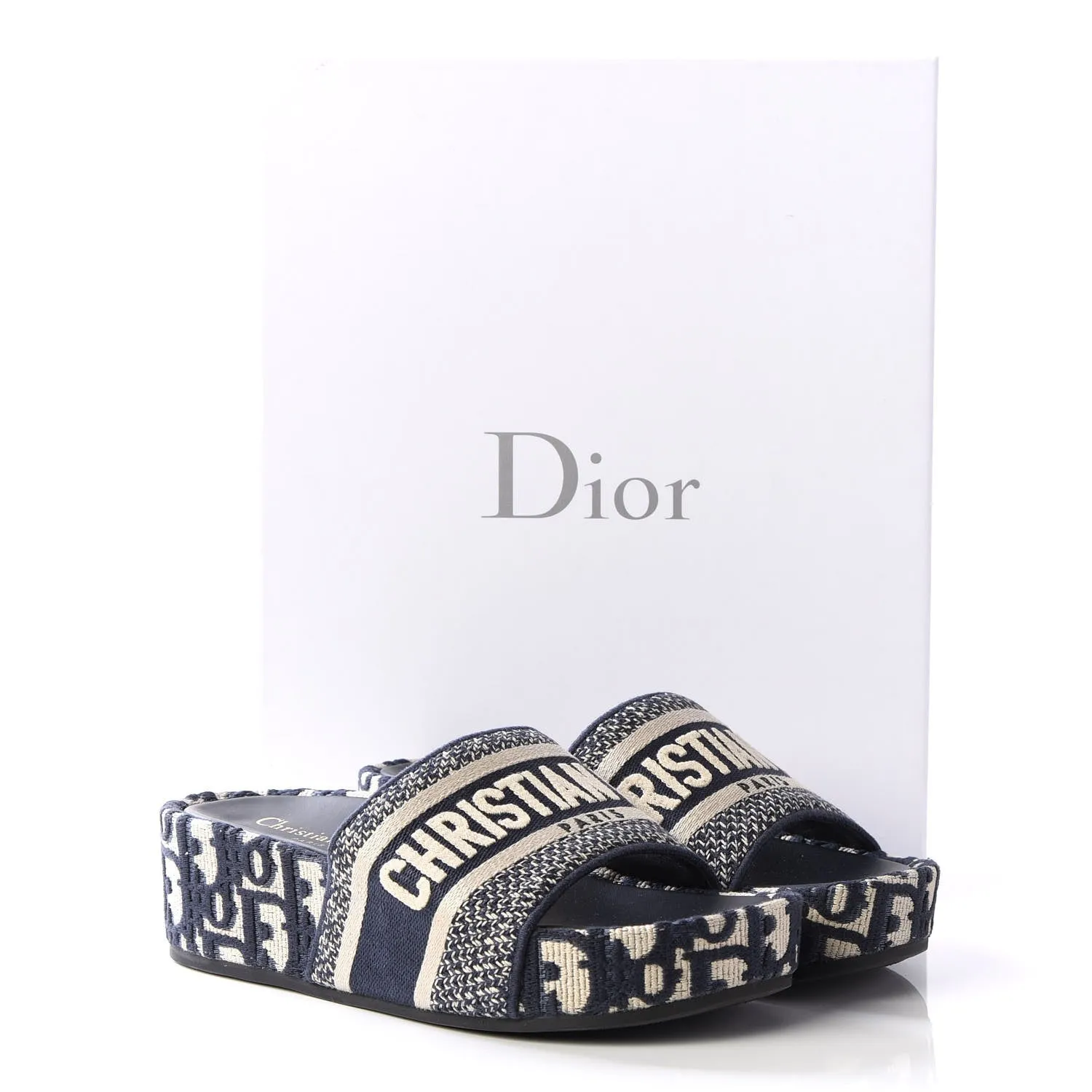 DIOR OBLIQUE D-WAY PLATFORM SANDALS DEEP BLUE