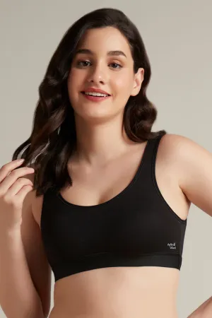 Easy Slip-On Non-Padded Non-Wired Cotton Bra - Black Easy Slip-On Non-Padded Non-Wired Cotton Bra - Black