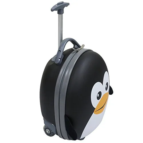 Emmzoe Kids & Toddler 15" Carry On Animal Trolley Hardshell Luggage - Lightweight EVA, Dent Proof, Adjustable Handle for Age 2  (Penguin)