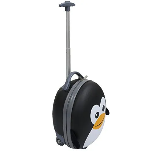 Emmzoe Kids & Toddler 15" Carry On Animal Trolley Hardshell Luggage - Lightweight EVA, Dent Proof, Adjustable Handle for Age 2  (Penguin)