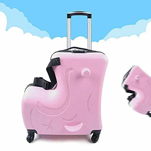 Fetcoi 20" Travel Luggage Rolling Suitcase Ride on Cartoon Luggage ABS PU Unisex Case Pink