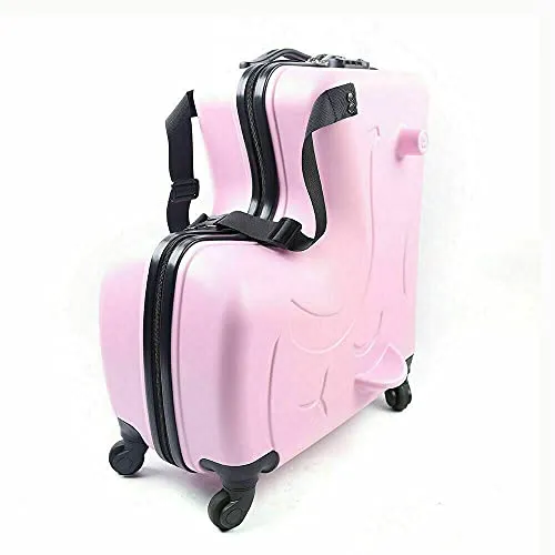 Fetcoi 20" Travel Luggage Rolling Suitcase Ride on Cartoon Luggage ABS PU Unisex Case Pink