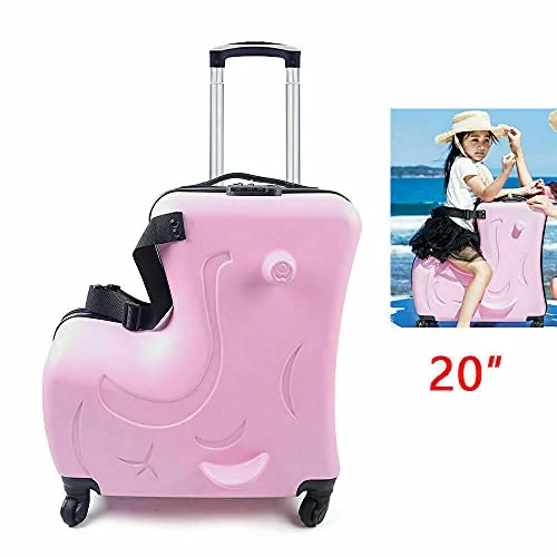 Fetcoi 20" Travel Luggage Rolling Suitcase Ride on Cartoon Luggage ABS PU Unisex Case Pink