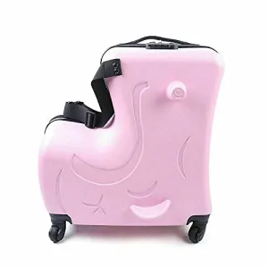 Fetcoi 20" Travel Luggage Rolling Suitcase Ride on Cartoon Luggage ABS PU Unisex Case Pink