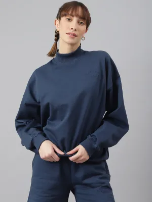 Fitkin Women Blue Crew Neck Oversized Sweatshirt