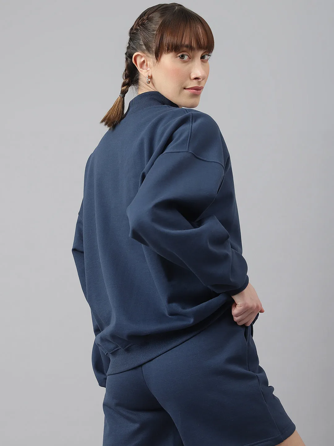 Fitkin Women Blue Crew Neck Oversized Sweatshirt