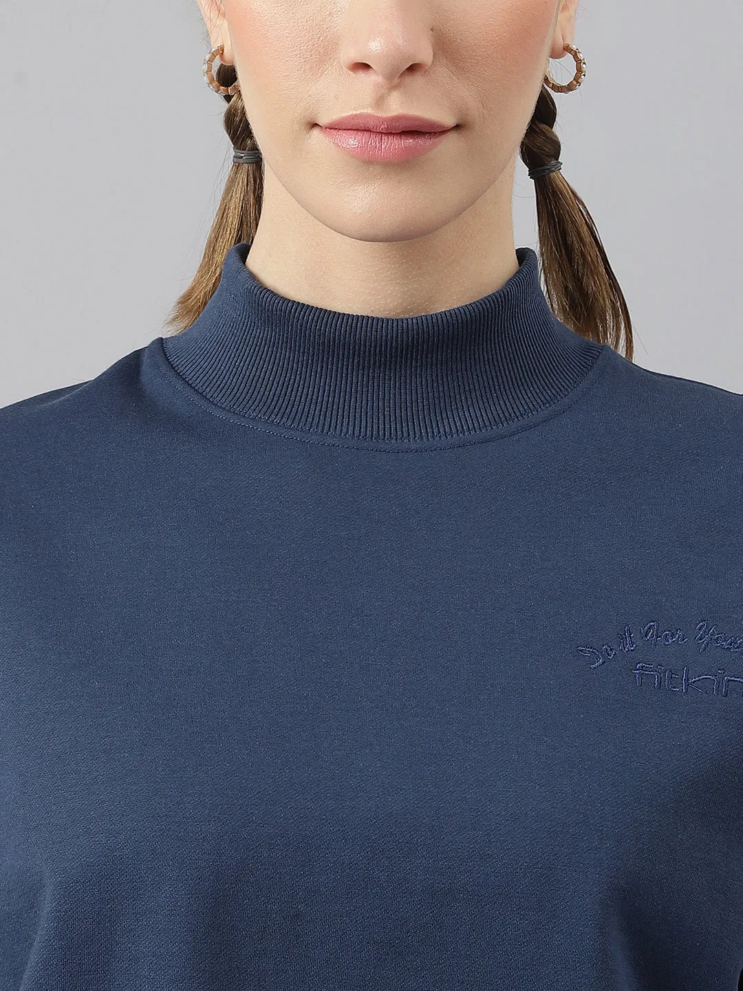 Fitkin Women Blue Crew Neck Oversized Sweatshirt