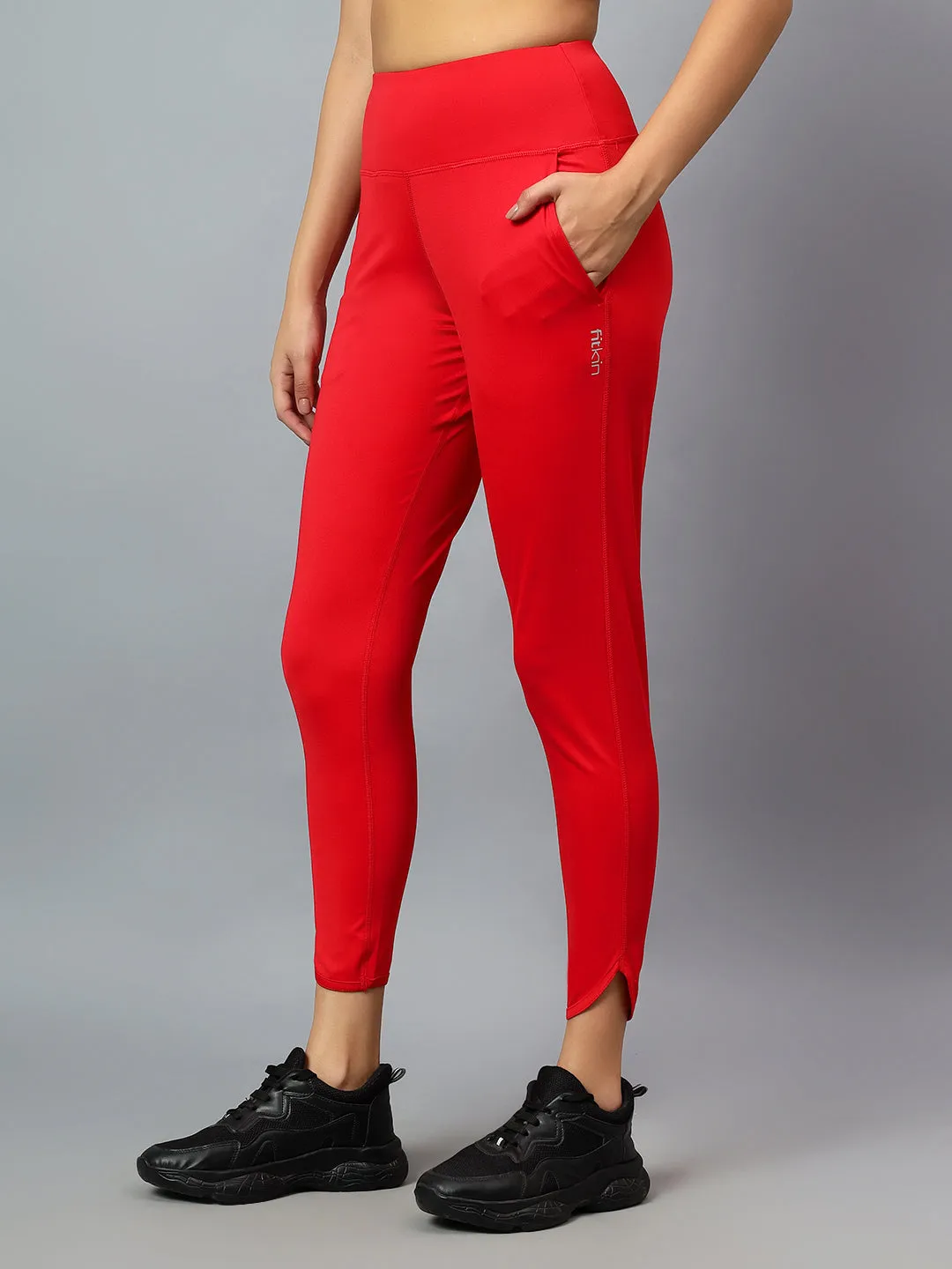 Fitkin Women's Red Dolphin Hem Relaxed Fit Jogger