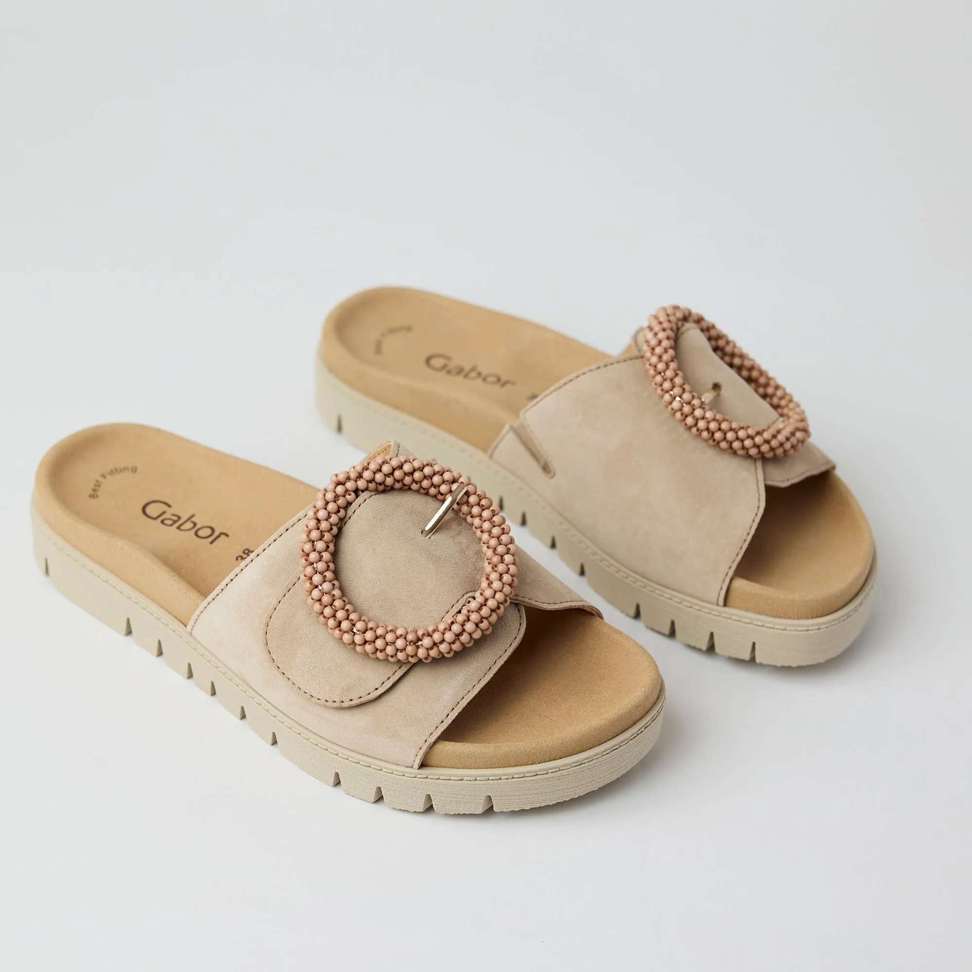 Gabor Beige Suede Leather Slider Sandals