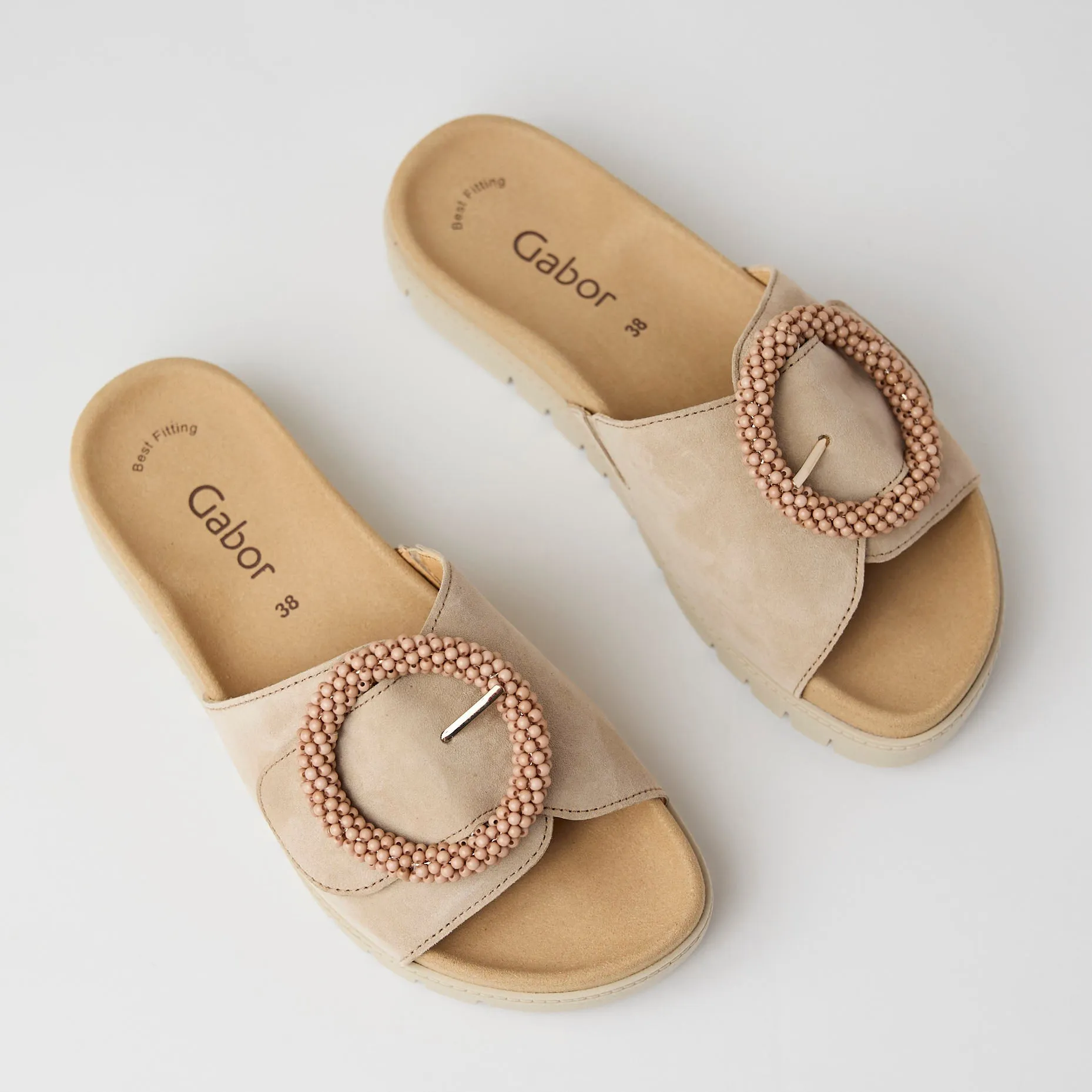 Gabor Beige Suede Leather Slider Sandals