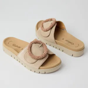 Gabor Beige Suede Leather Slider Sandals