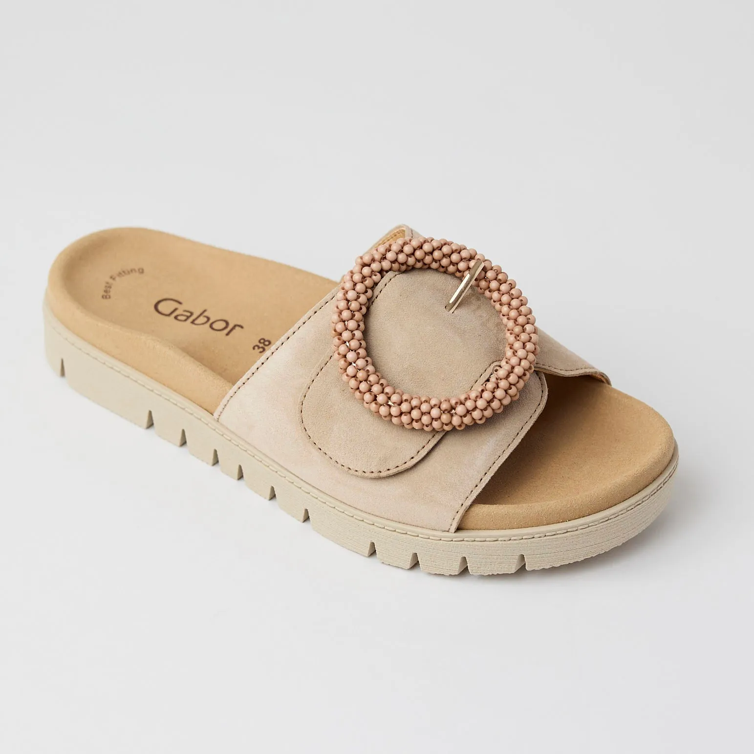 Gabor Beige Suede Leather Slider Sandals