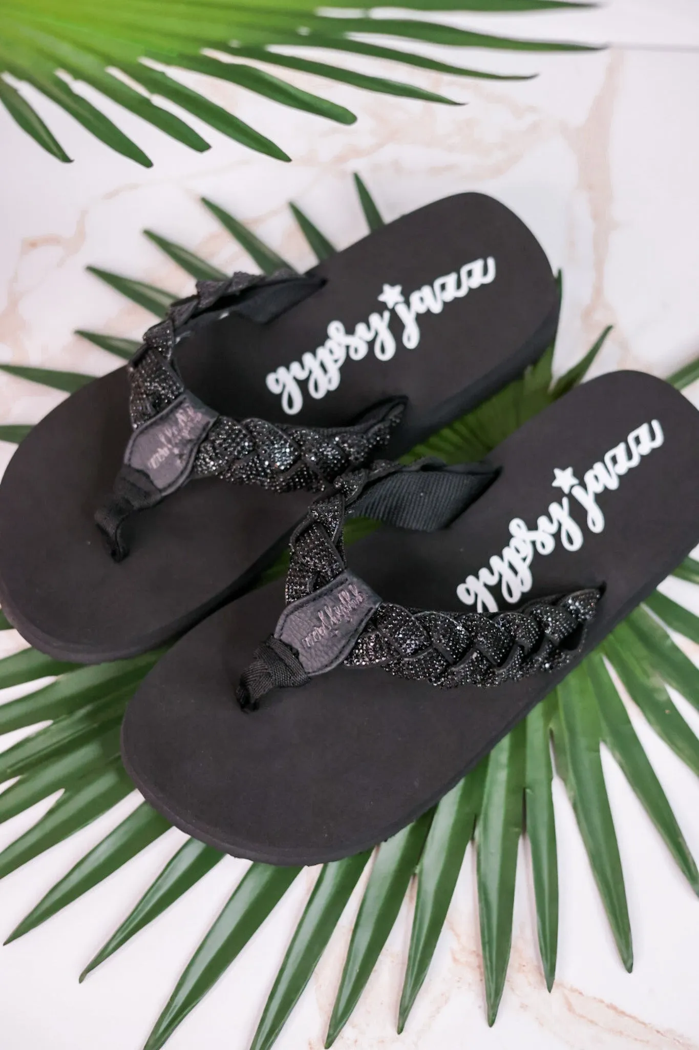 Glimmer Black Braided Strap Thong Sandals FINAL SALE