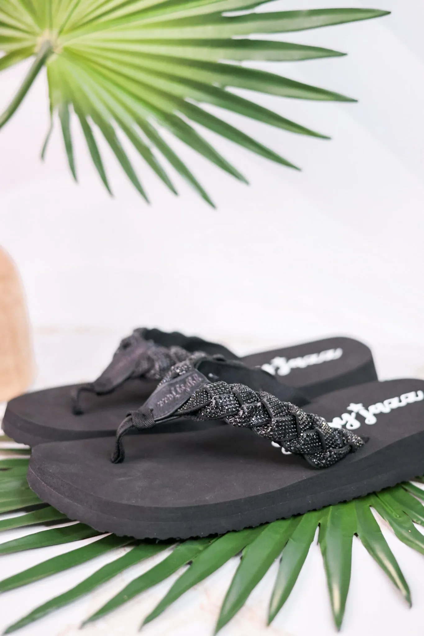 Glimmer Black Braided Strap Thong Sandals FINAL SALE