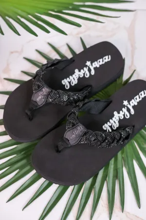 Glimmer Black Braided Strap Thong Sandals FINAL SALE