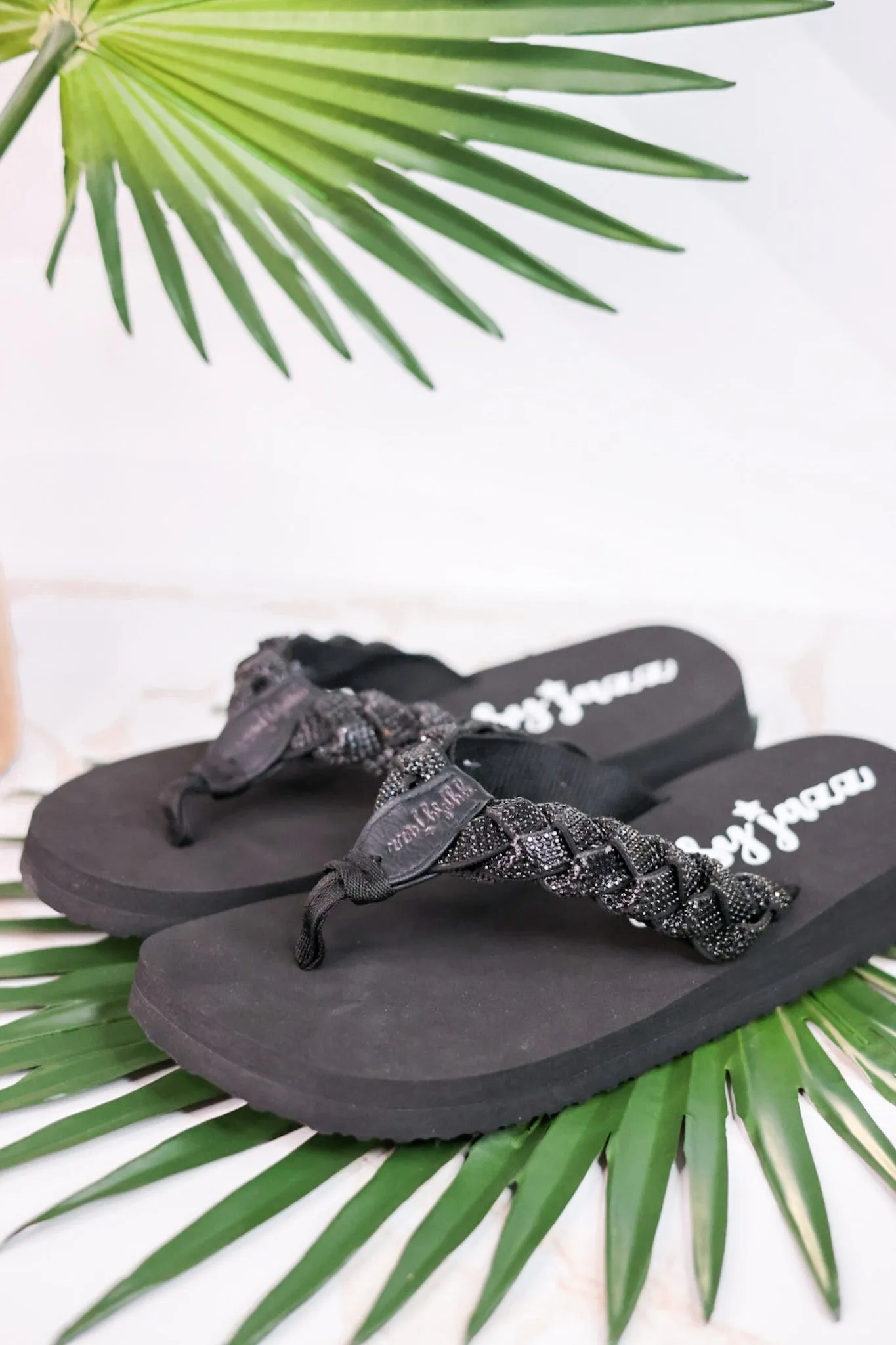 Glimmer Black Braided Strap Thong Sandals FINAL SALE