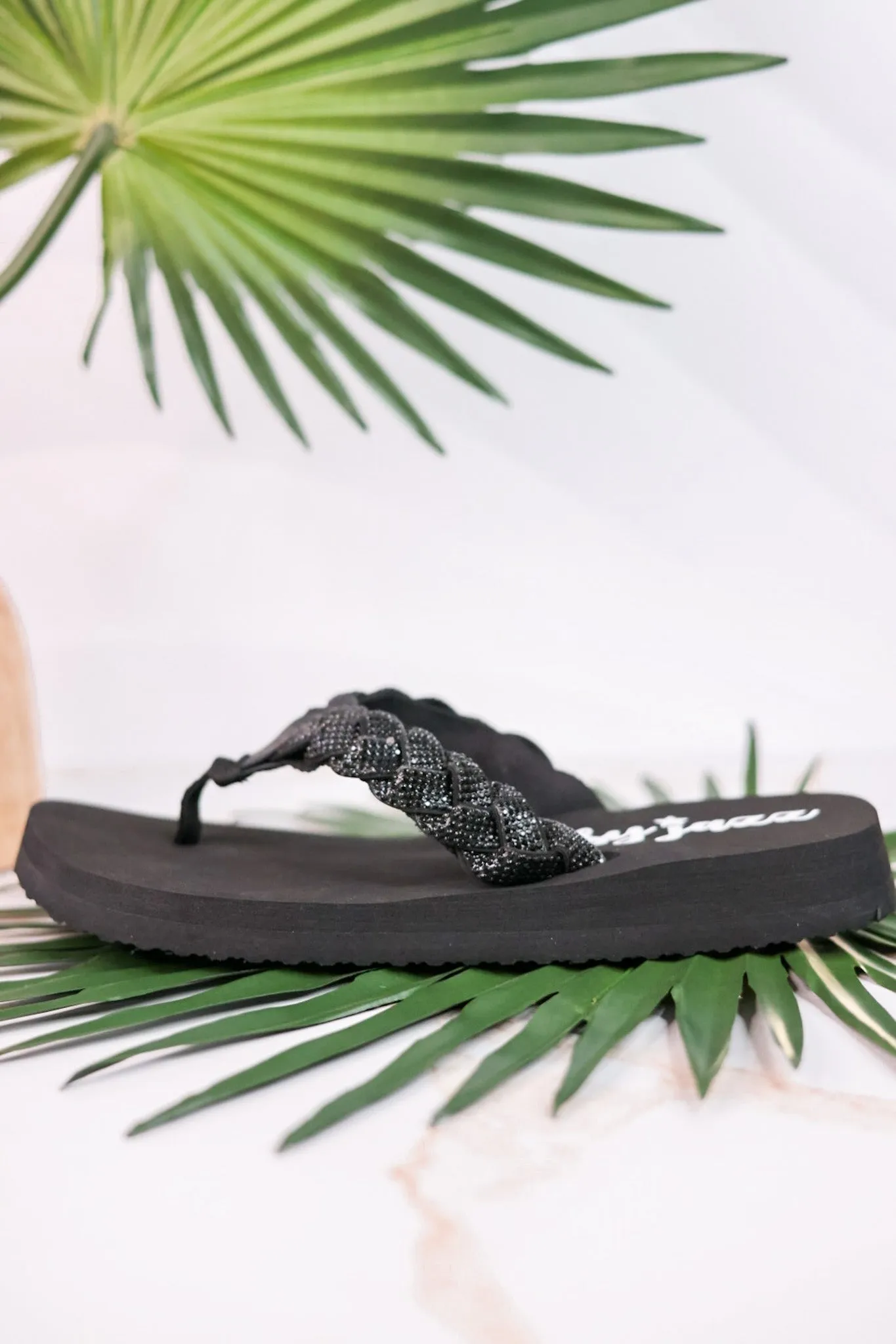 Glimmer Black Braided Strap Thong Sandals FINAL SALE