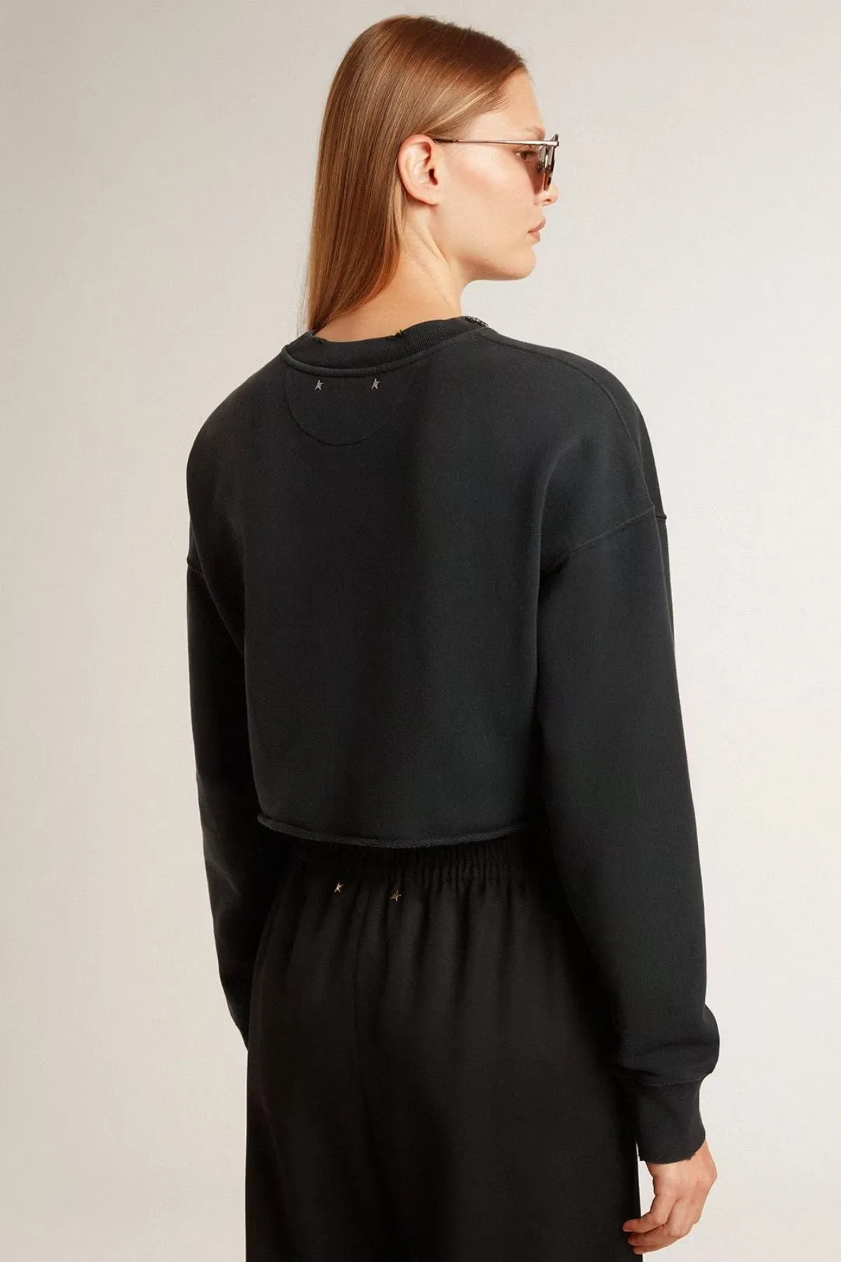 Golden Goose Crystal Detail Cropped Sweatshirt - Washed Black