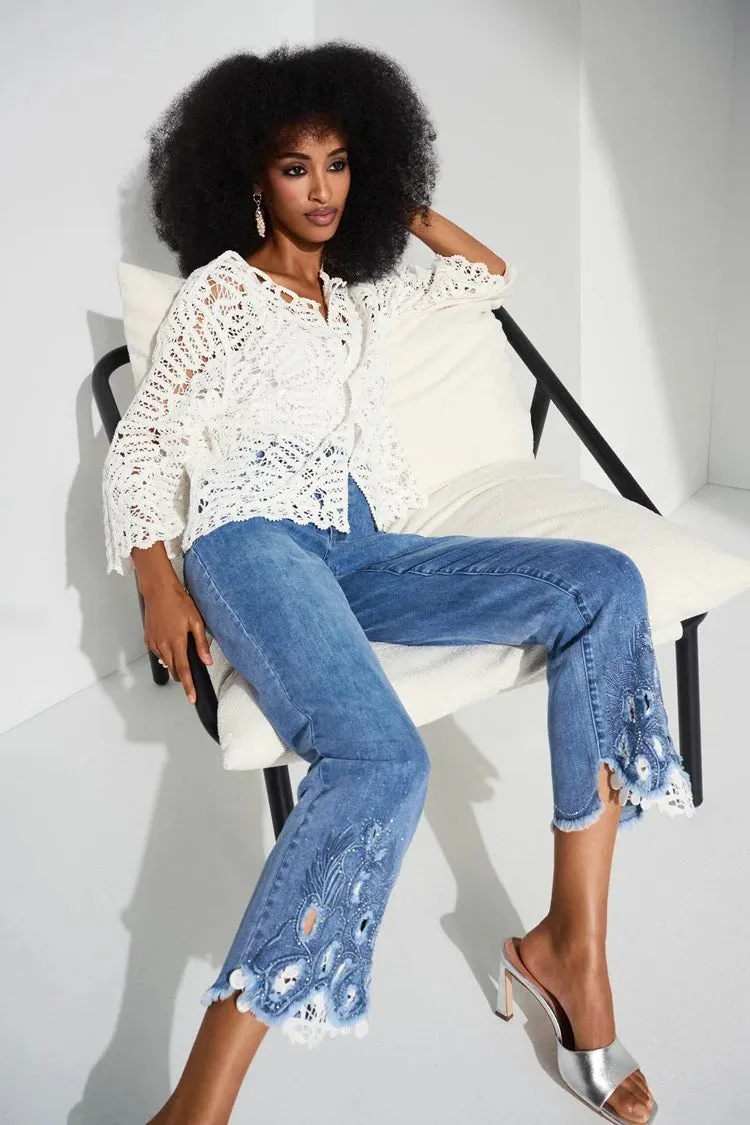 Joseph Ribkoff Jean - Lace   Pearl Crop - Blue
