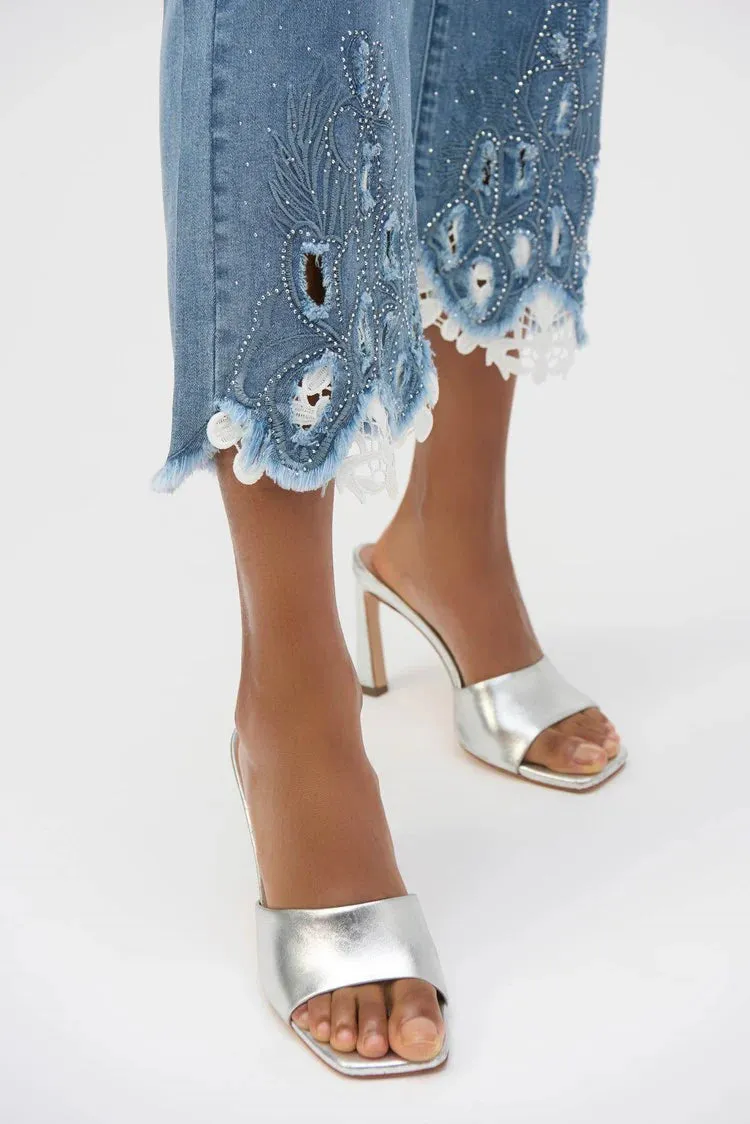 Joseph Ribkoff Jean - Lace   Pearl Crop - Blue