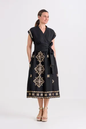 Kori Lefkada Wrap Dress | Black & Gold