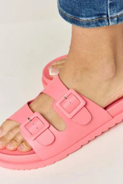 Legend Double Buckle Open Toe Pink Flat Sandals