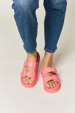 Legend Double Buckle Open Toe Pink Flat Sandals