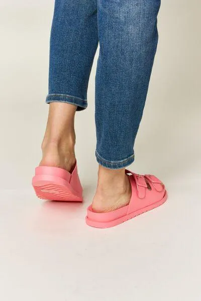 Legend Double Buckle Open Toe Pink Flat Sandals