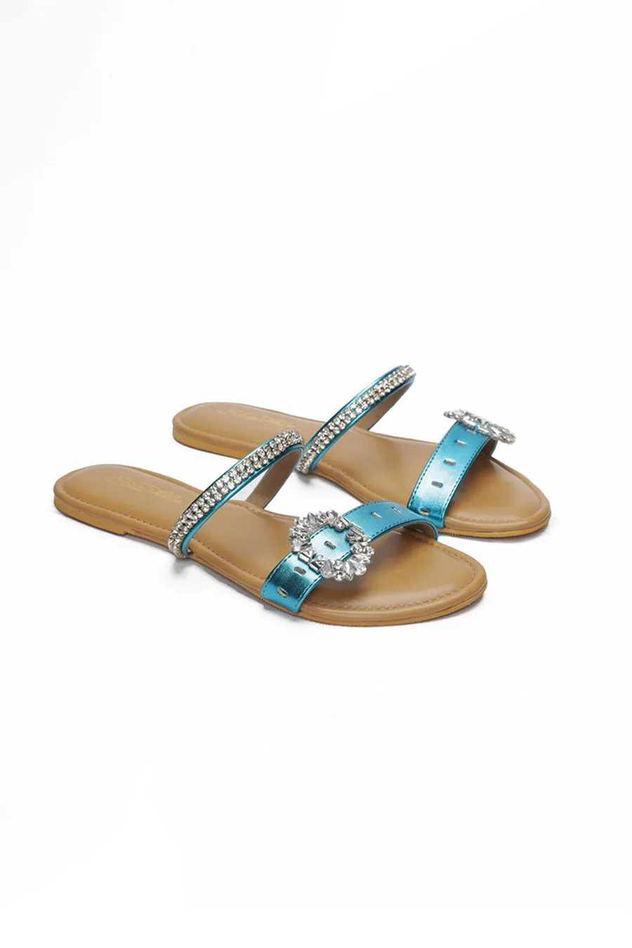 Metallic Blue Crystal Brooch Flats
