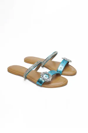 Metallic Blue Crystal Brooch Flats