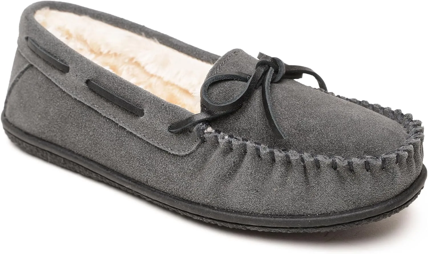 Minnetonka Womens Camp Tie Moc  Cozy, Suede Moccasin Slippers for Women with Plush Pile Lining, Cushioned Footbed, and Durable Sole for Indoor & Outdoor Comfort