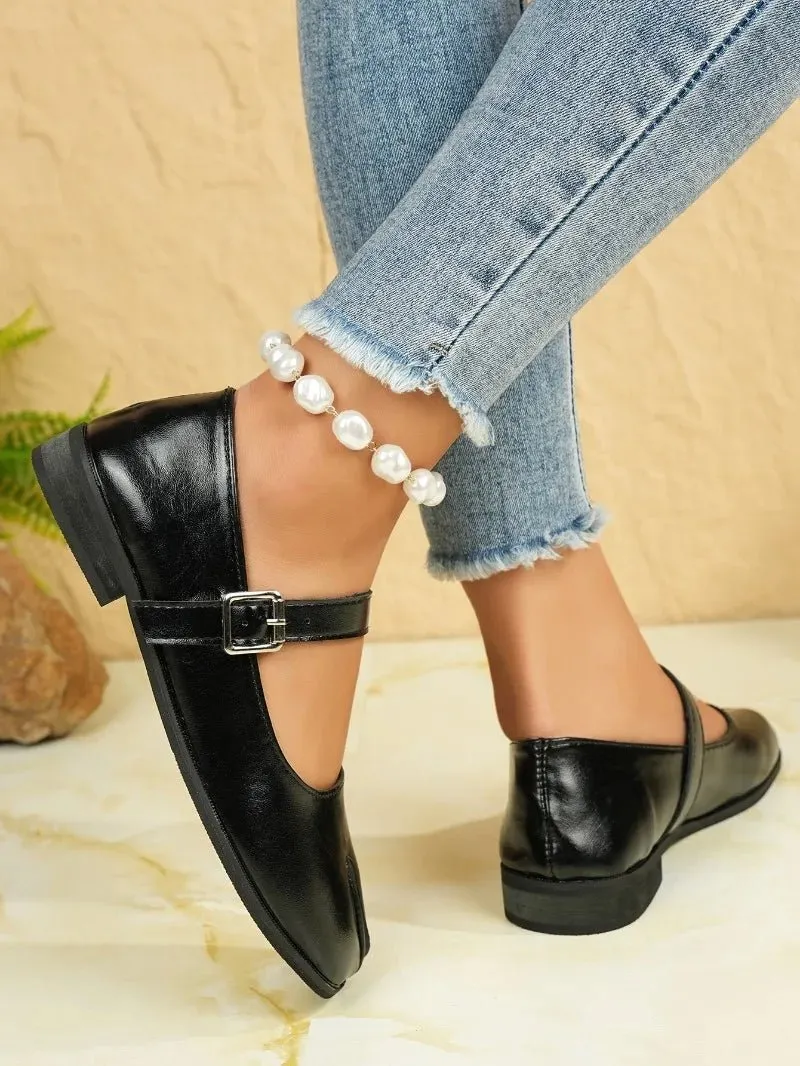 Modern Split Toe Flat Mary Jane Shoes w/ Buckle
