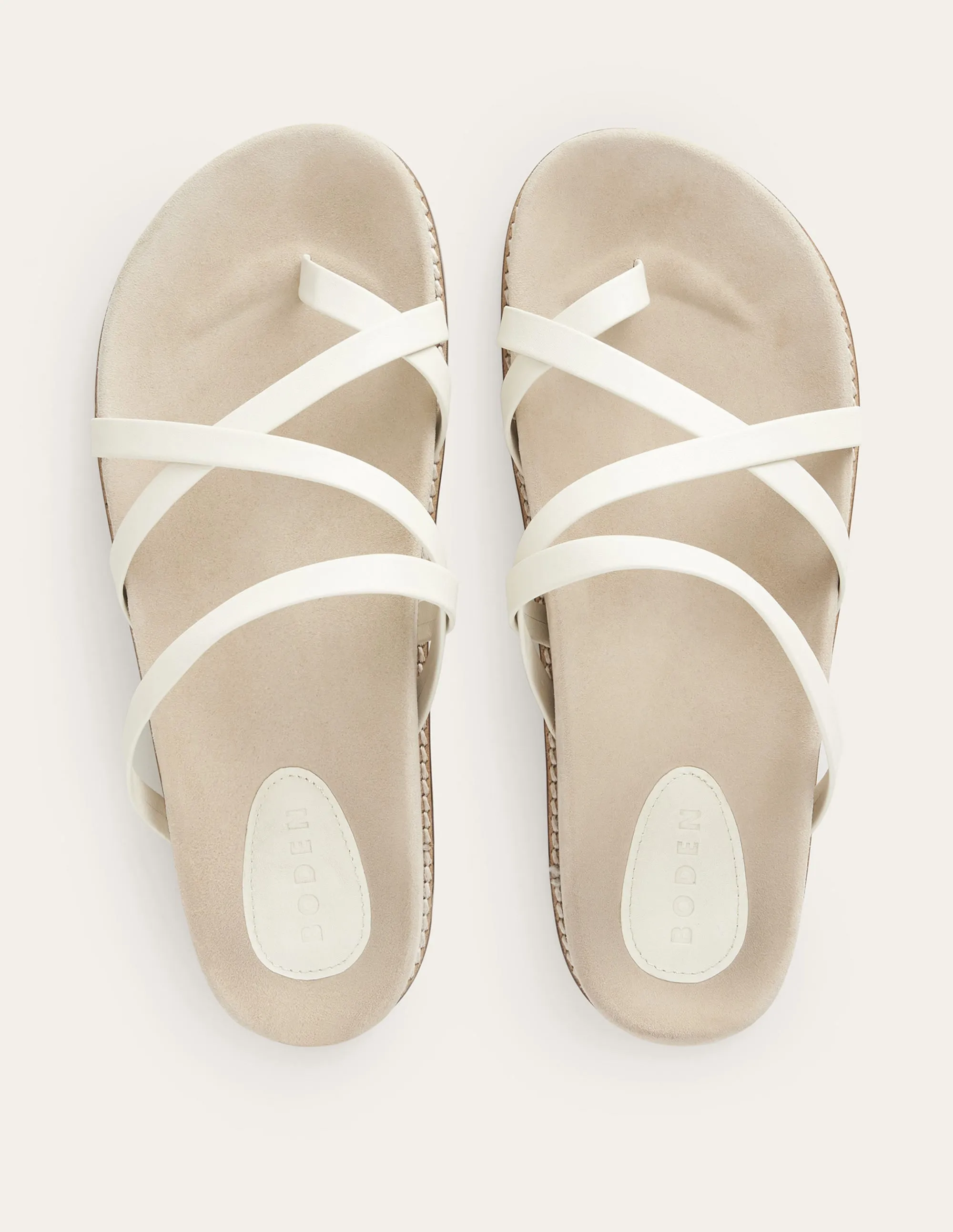Multi Strap Flat Sandals-Ecru Leather