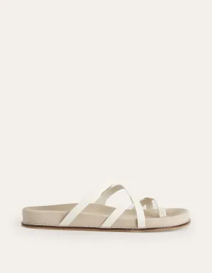 Multi Strap Flat Sandals-Ecru Leather